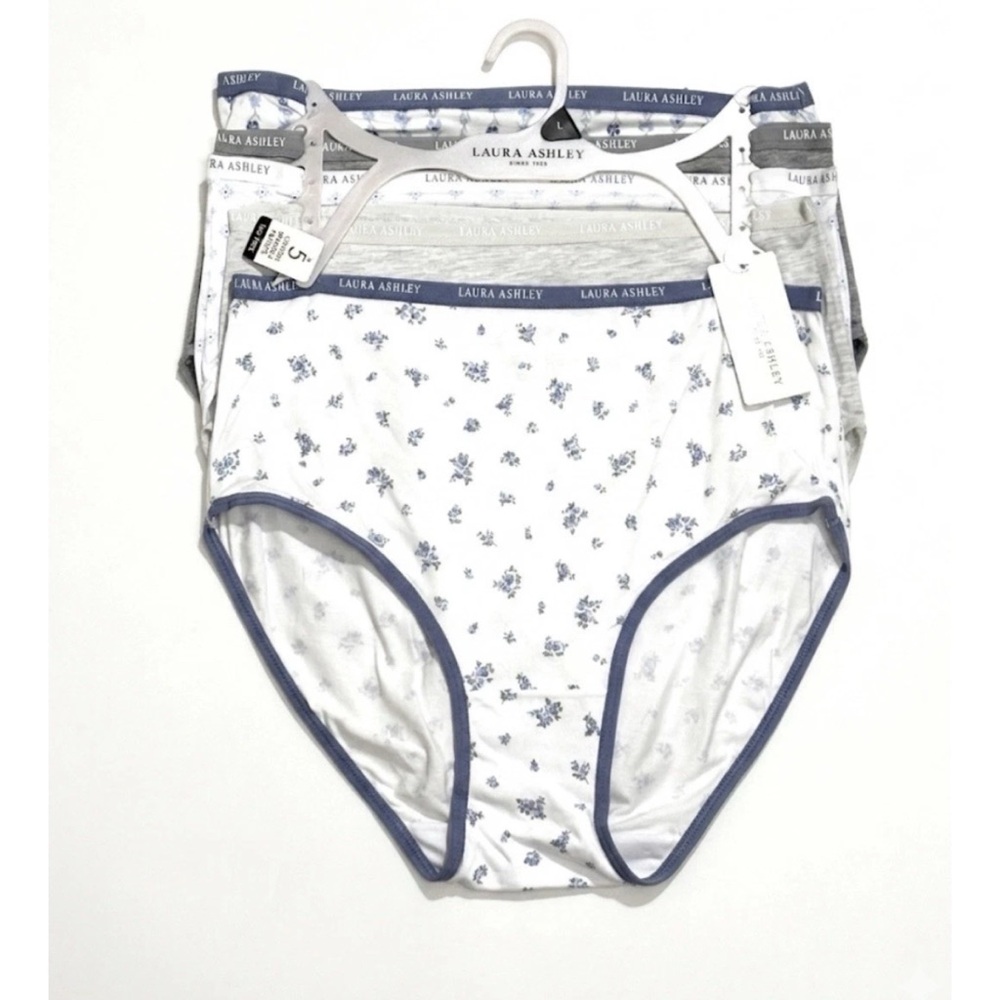 LAURA ASHLEY 5 PACK SOFT COTTON BRIEF PANTIES L ASSORTED FLORAL SOLIDS TAG FREE